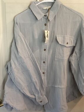 NWT EASEL COTTON GAUZE BLUE TOP SMALL